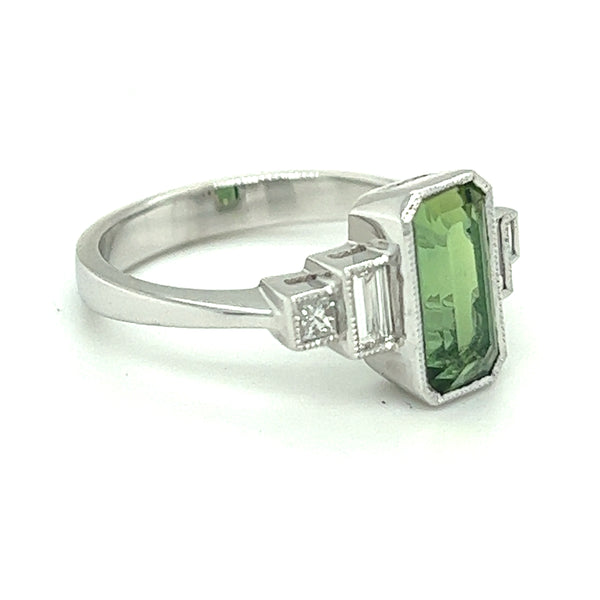 Green Tourmaline & Diamond Ring 18ct White Gold