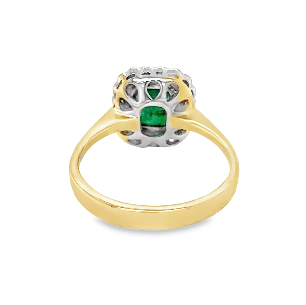 Emerald & Diamond Octagonal Cluster Ring 18ct Yellow Gold rear