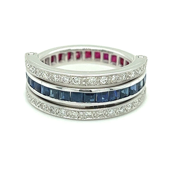 Sapphire, Diamond & Ruby Swivel Ring 18ct White Gold