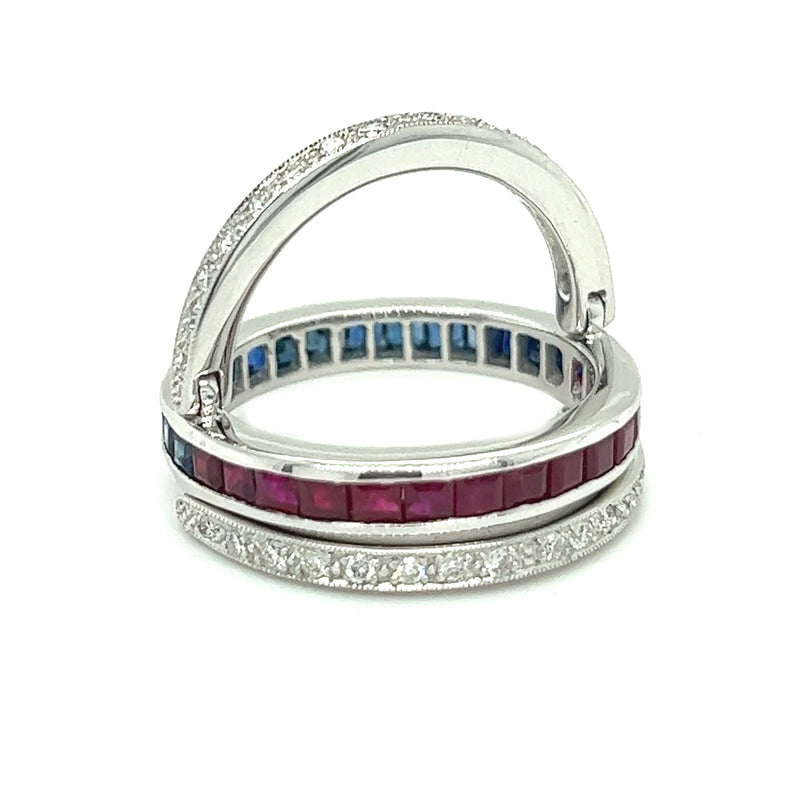 Sapphire, Diamond & Ruby Swivel Ring 18ct White Gold