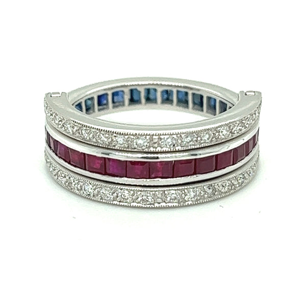 Sapphire, Diamond & Ruby Swivel Ring 18ct White Gold