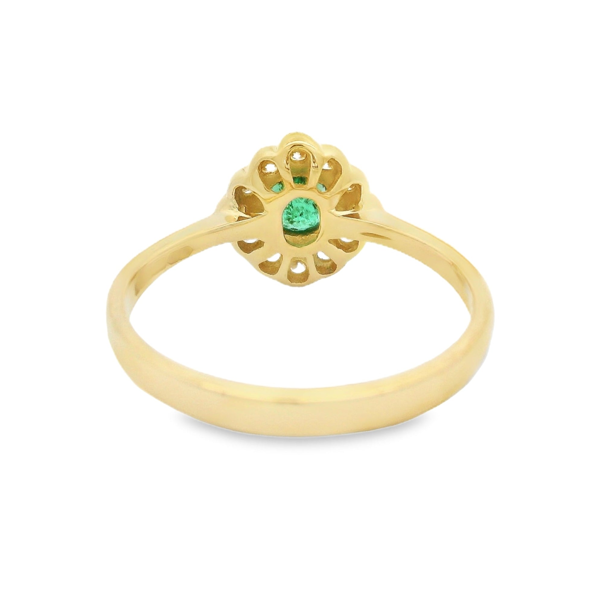 Emerald & Diamond Cluster Ring 18ct Yellow Gold rear