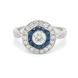 Sapphire & Diamond Deco Style Round Cluster Ring 18ct White Gold