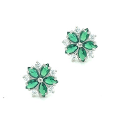 Sterling Silver Green & White CZ Cluster Earrings