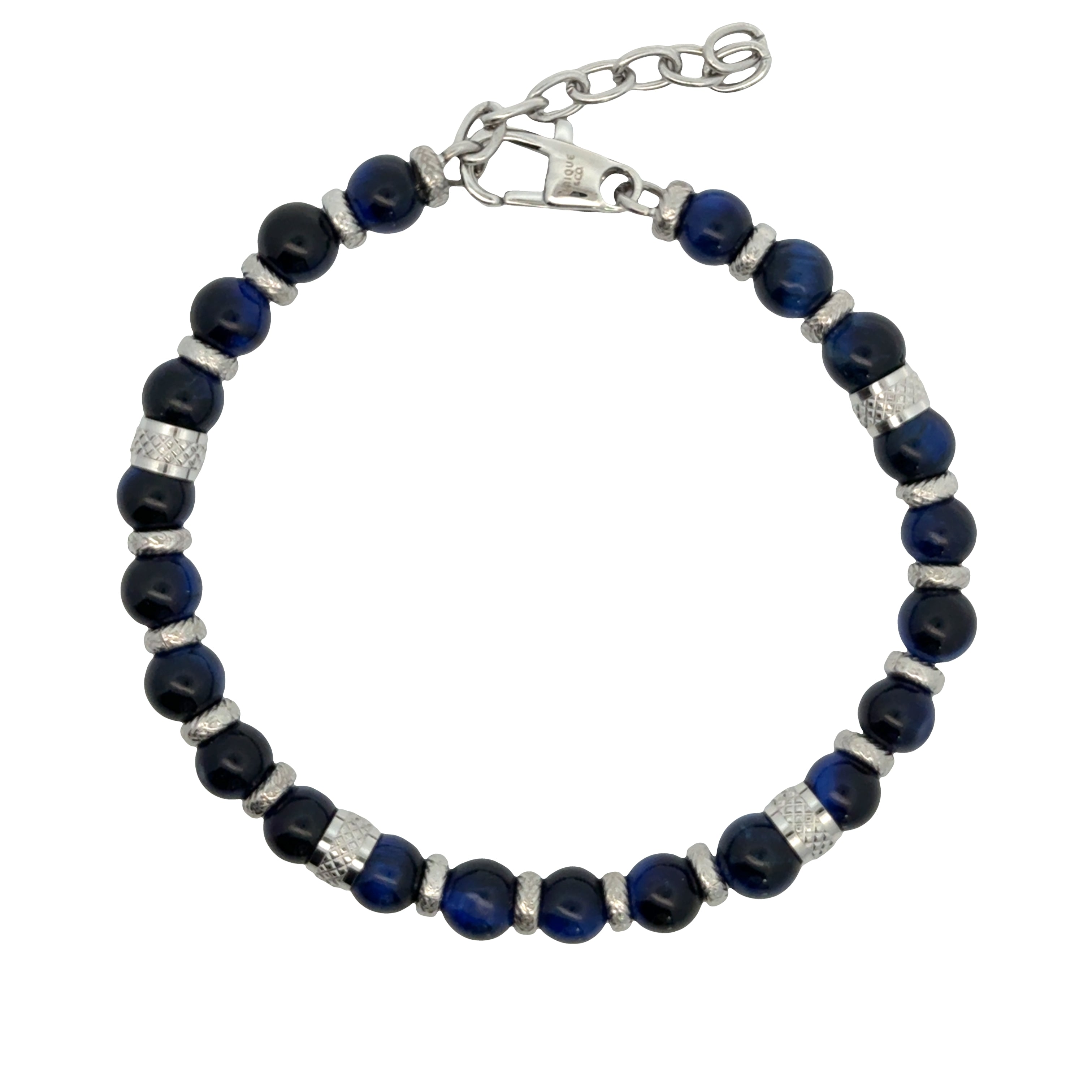Unique & Co Men's Steel & Blue Tigers Eye Bead Bracelet LAB-292