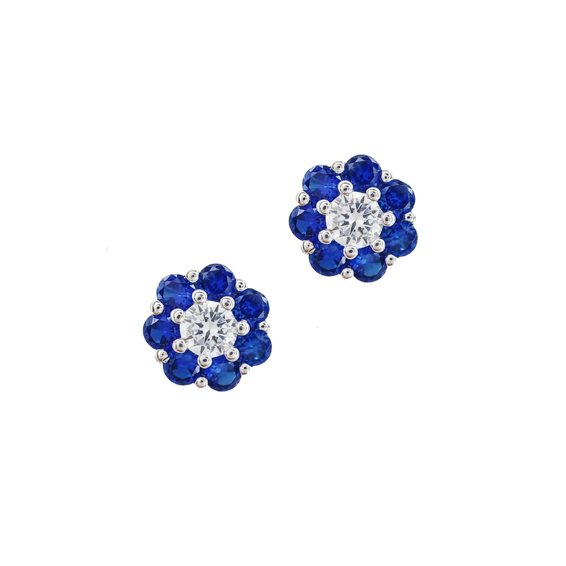 Sterling Silver Blue & White CZ Daisy Cluster Earrings