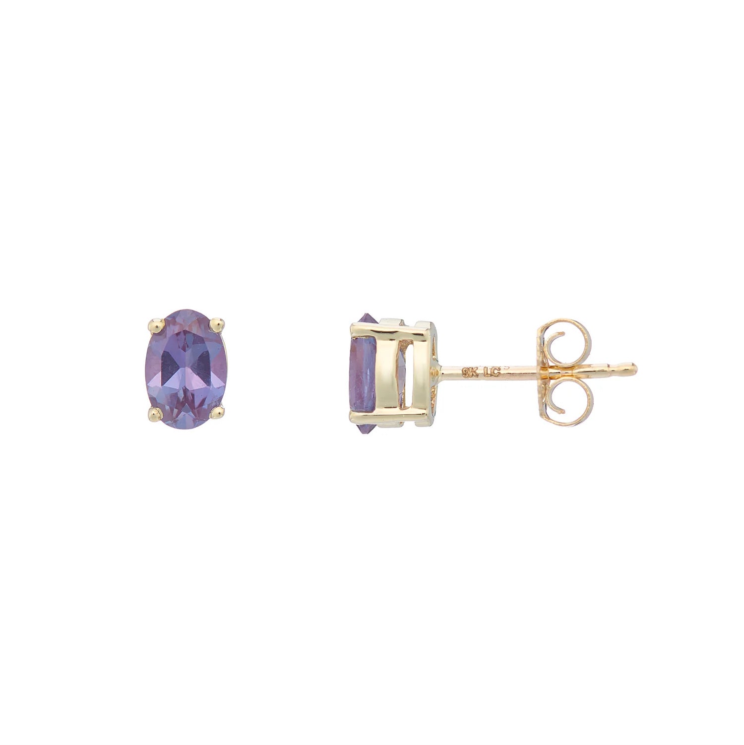 9ct Gold Oval Lab Grown Alexandrite Stud Earrings side