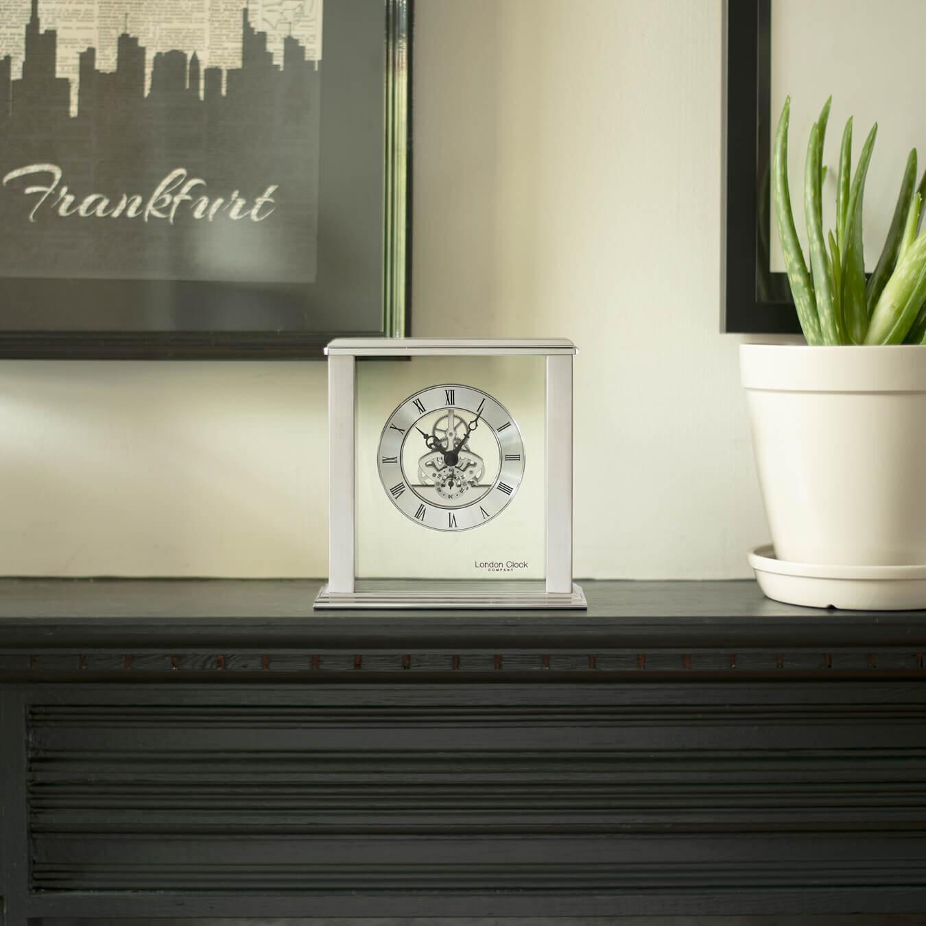 London Clock Silver Skeleton Mantle Clock
