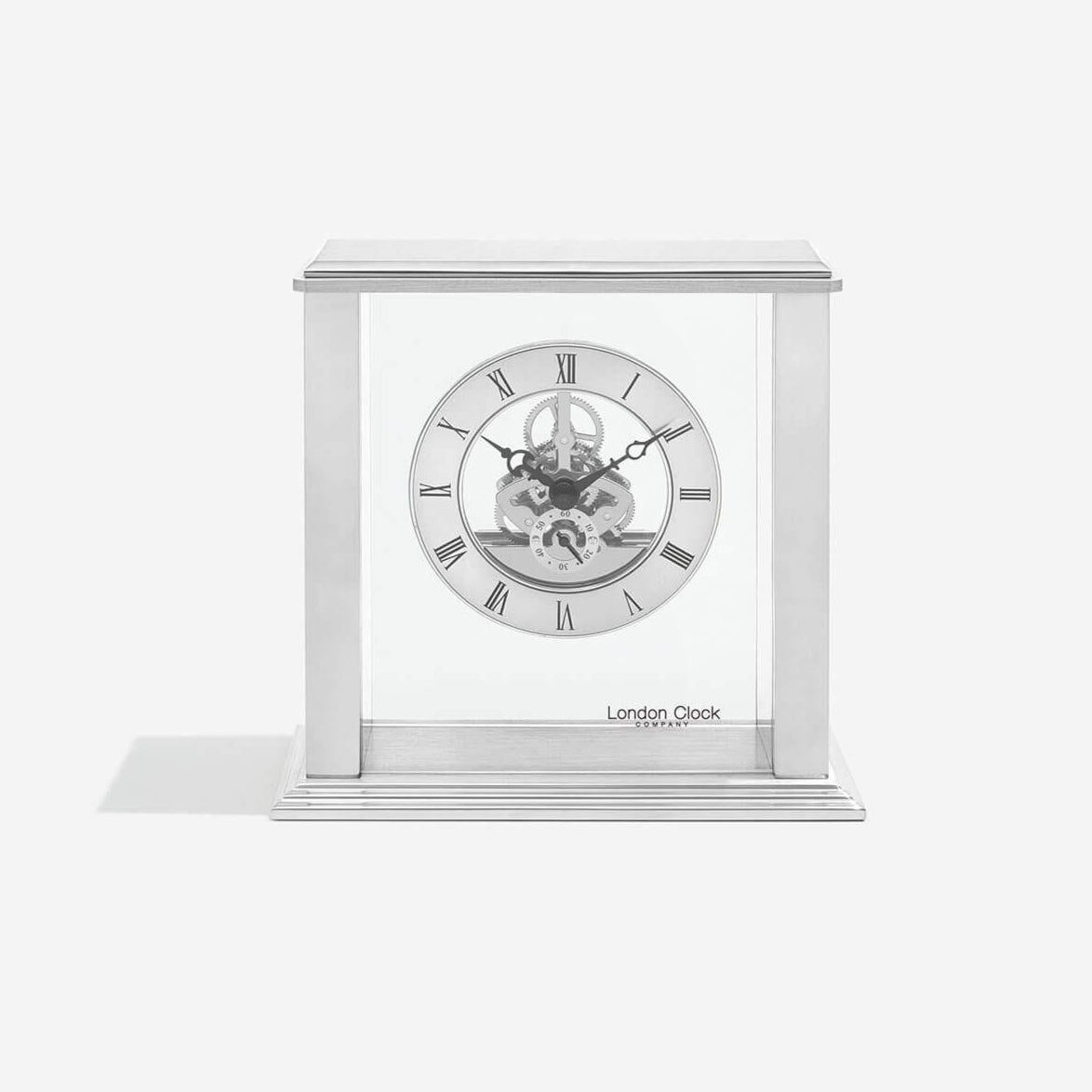 London Clock Silver Skeleton Mantle Clock
