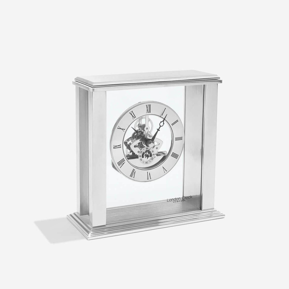 London Clock Silver Skeleton Mantle Clock