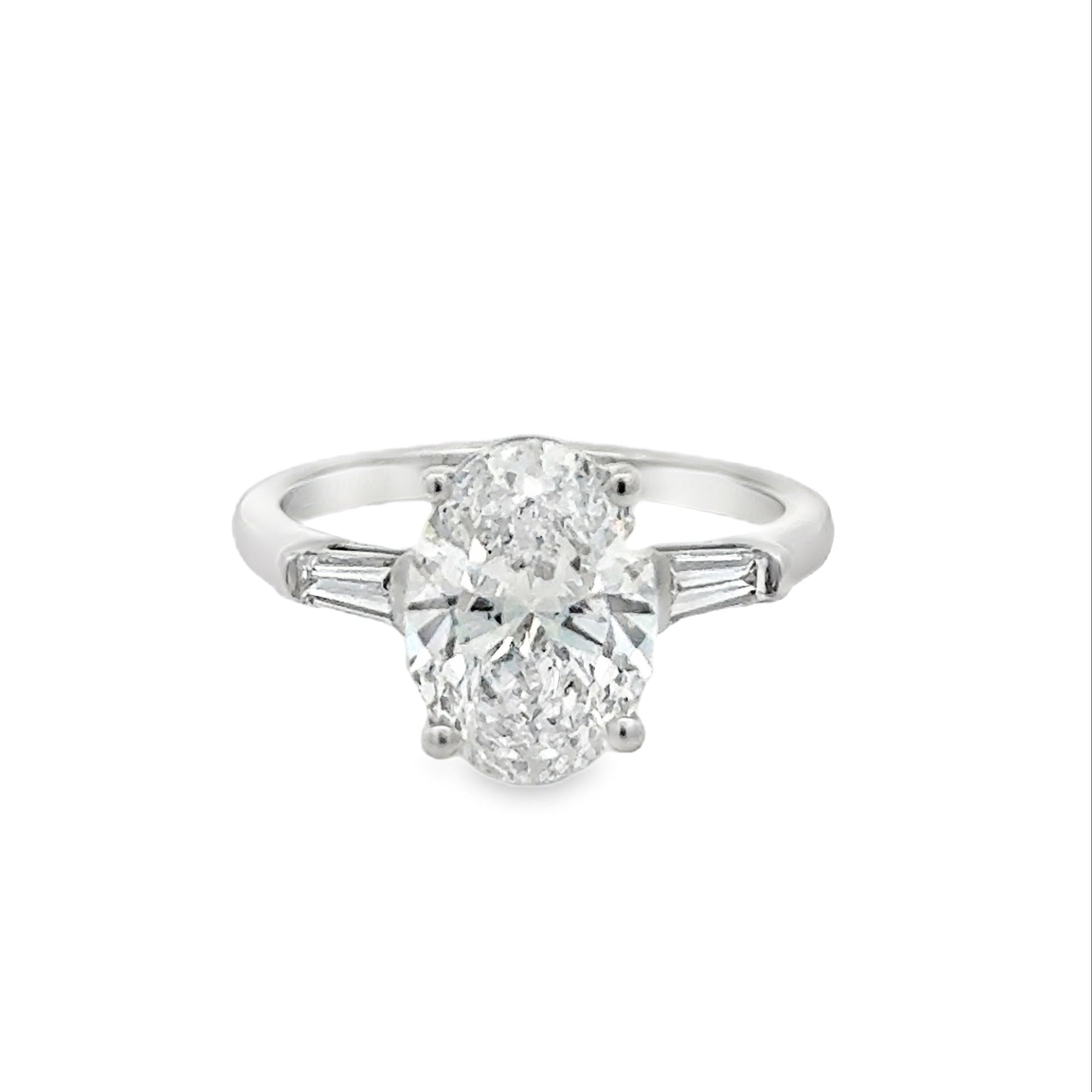 Platinum Solitaire Oval Lab Grown Diamond Engagement Ring 3.30ct
