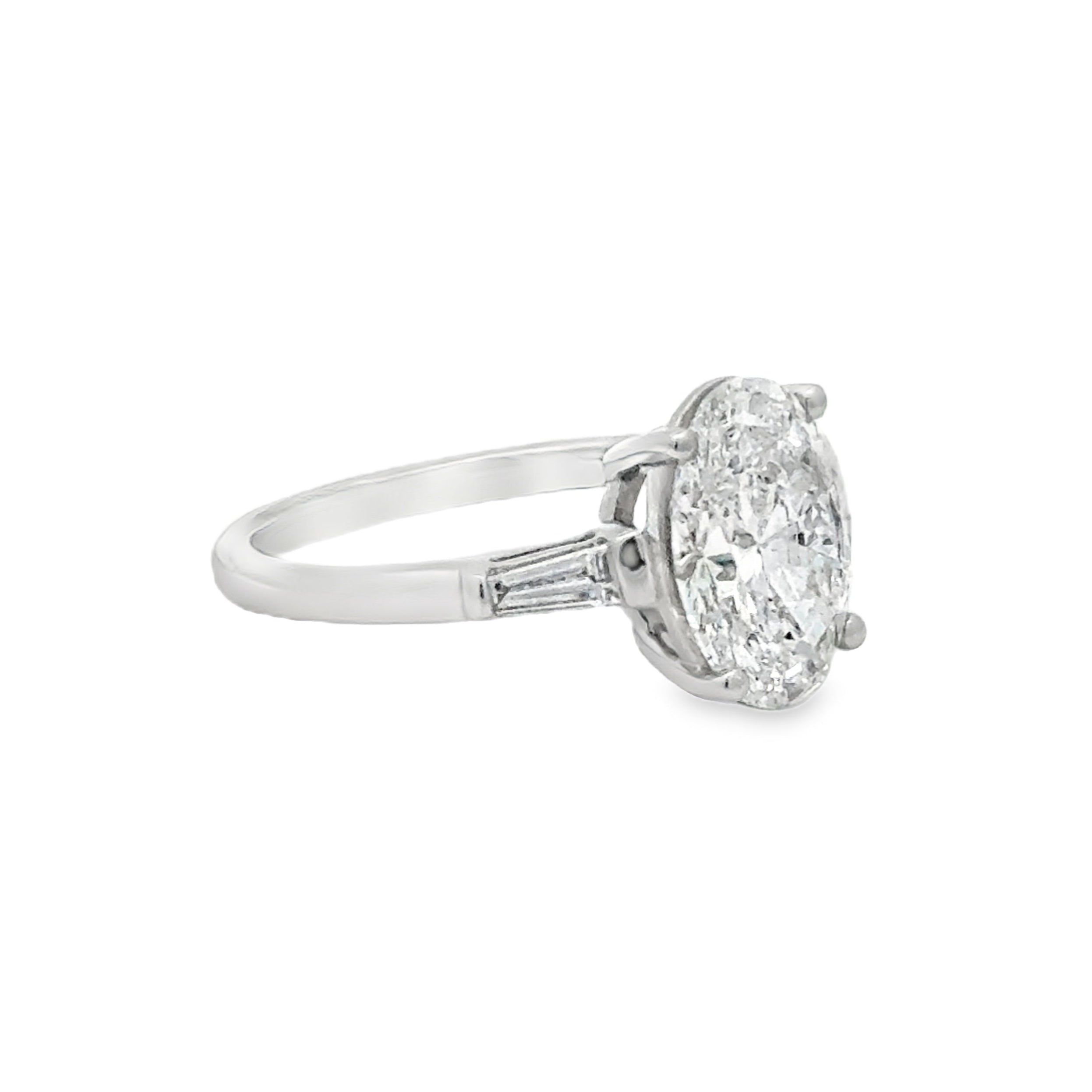 Platinum Solitaire Oval Lab Grown Diamond Engagement Ring 3.30ct side