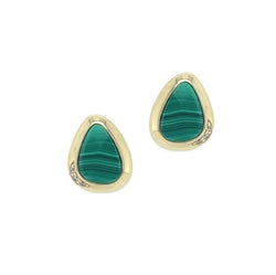 Unique & Co Silver Gold Plated Malachite Stud Earrings  ME-917