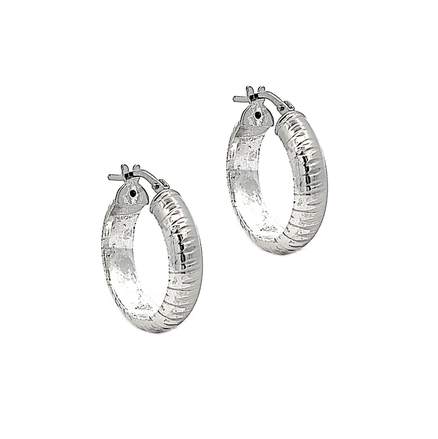 Sterling Silver Patterned Hoop Earrings