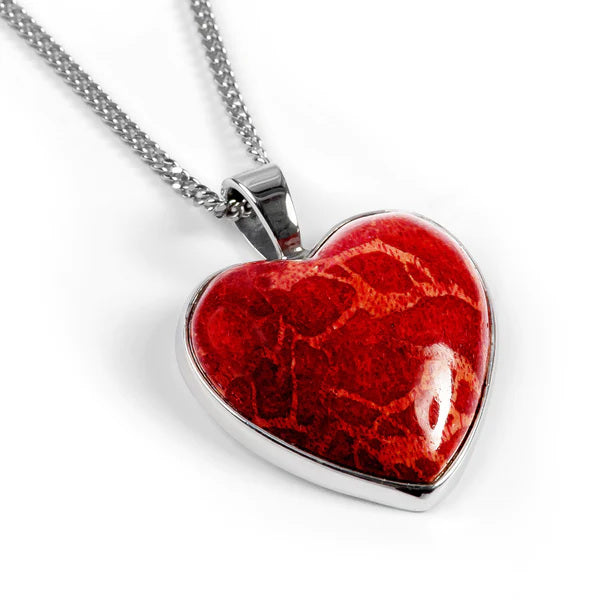 Henryka Heart Necklace in Silver & Red Horn Coral