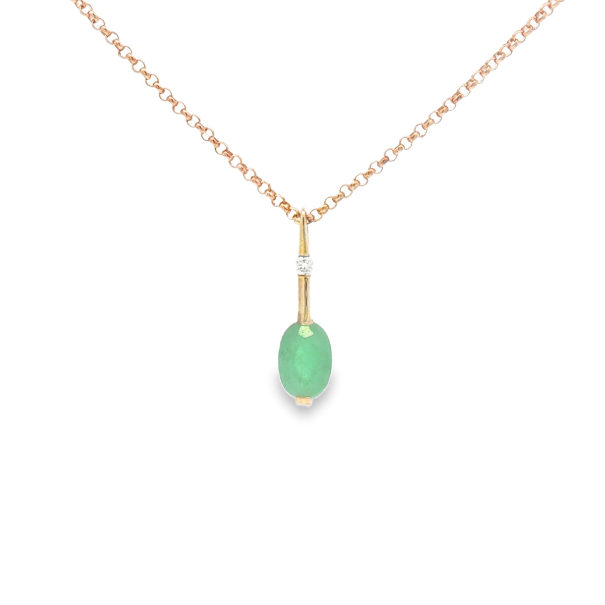 9ct Gold Oval Emerald & Diamond Bar Pendant