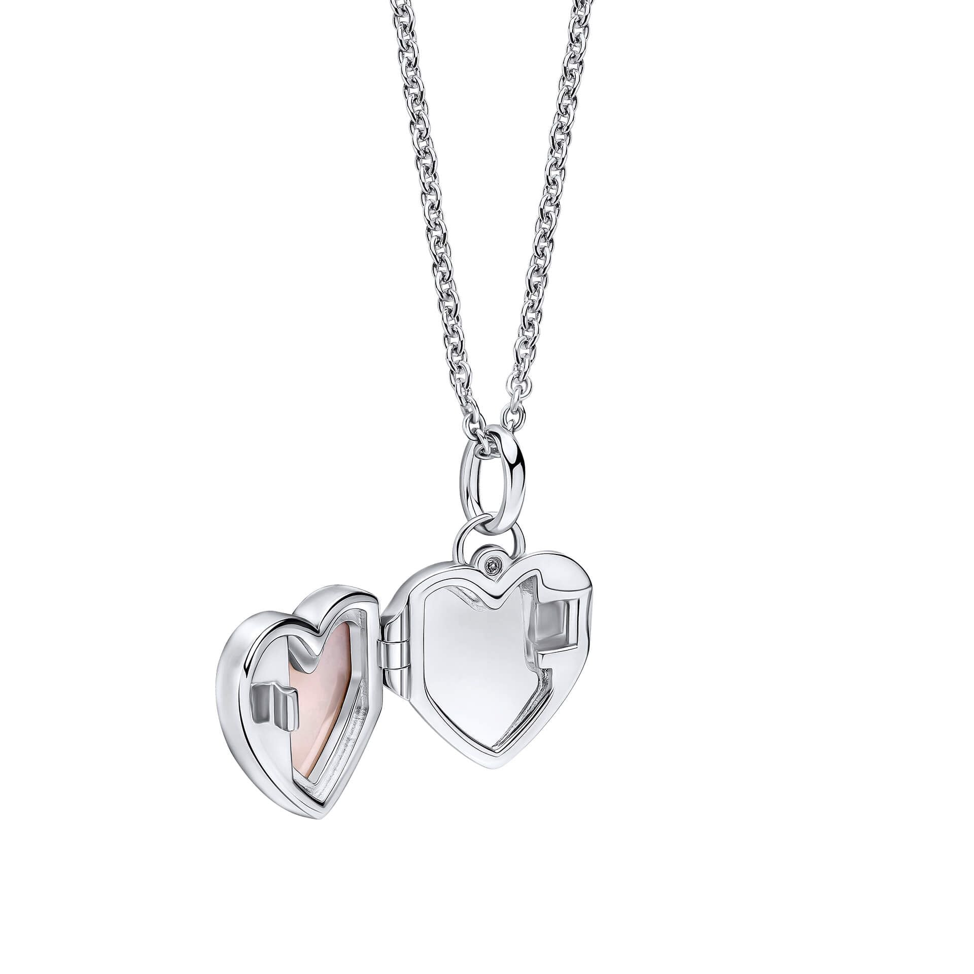 D for Diamond MOP Heart Locket Necklace P5516P open