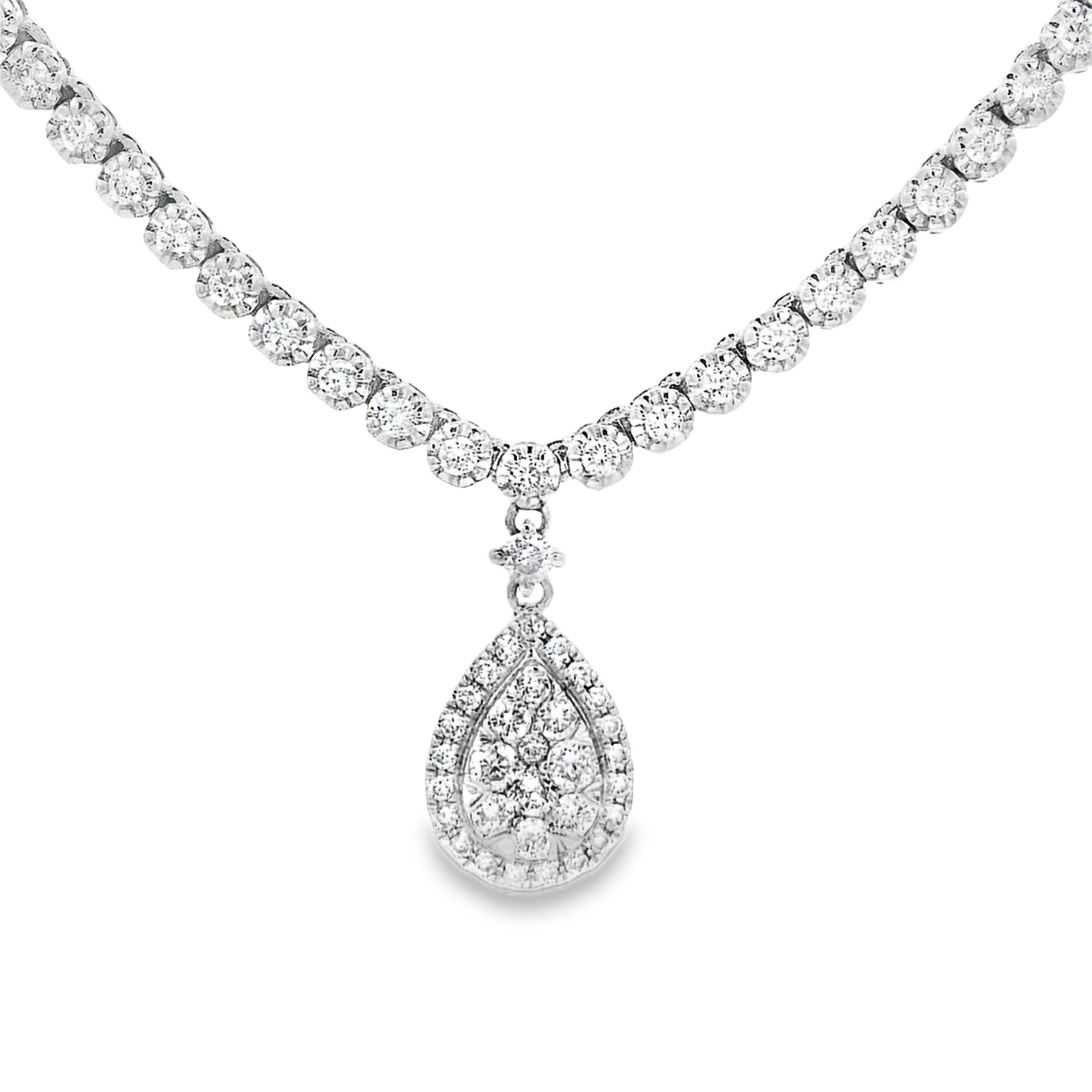 18ct White Gold Teardrop Diamond Cluster Necklace 0.58ct Close up