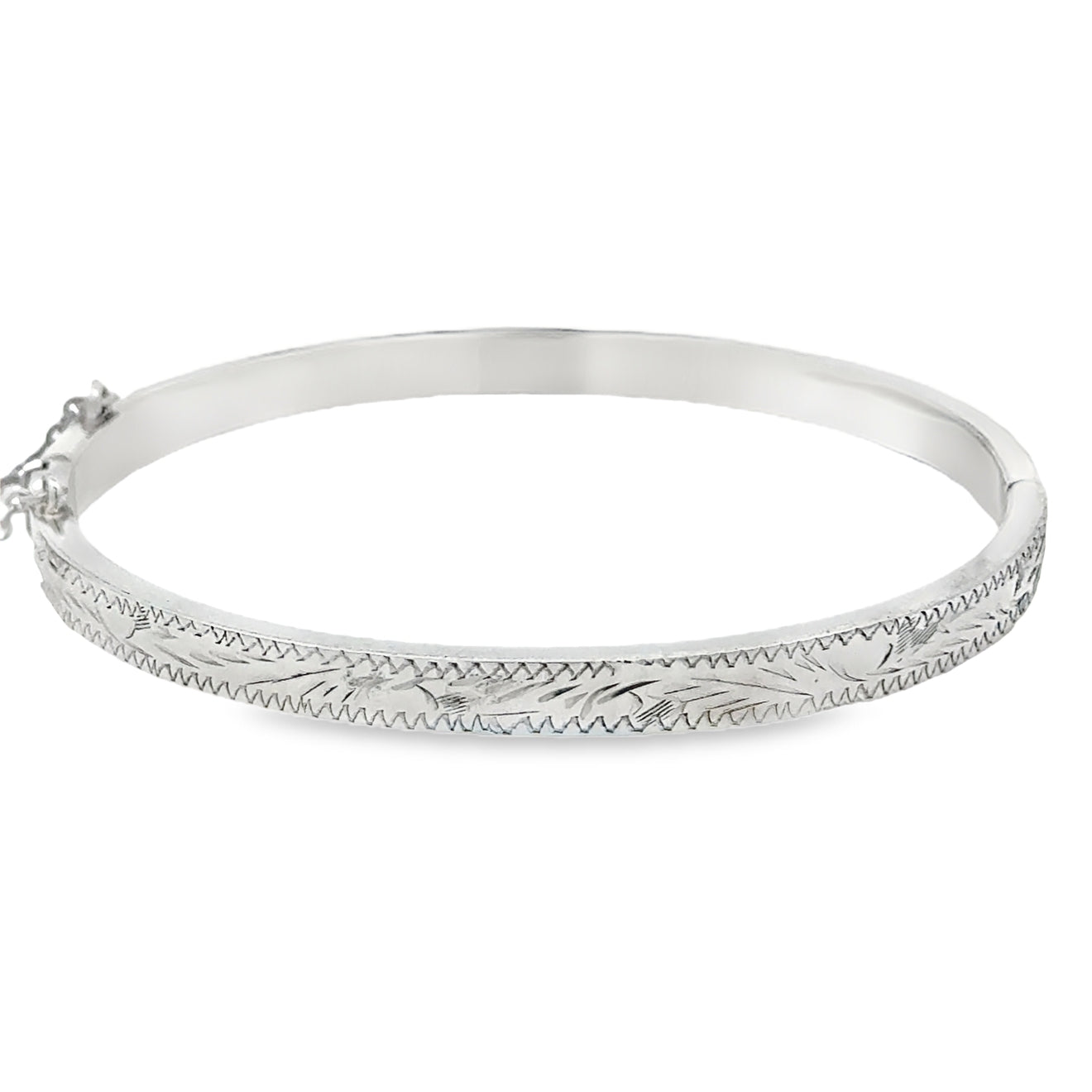 Silver 5mm Engraved Hinged Bangle
