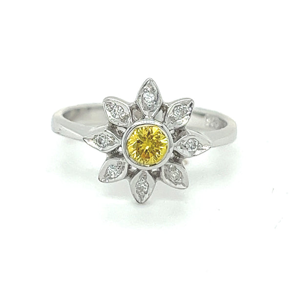 Sterling Silver Yellow CZ Flower Ring