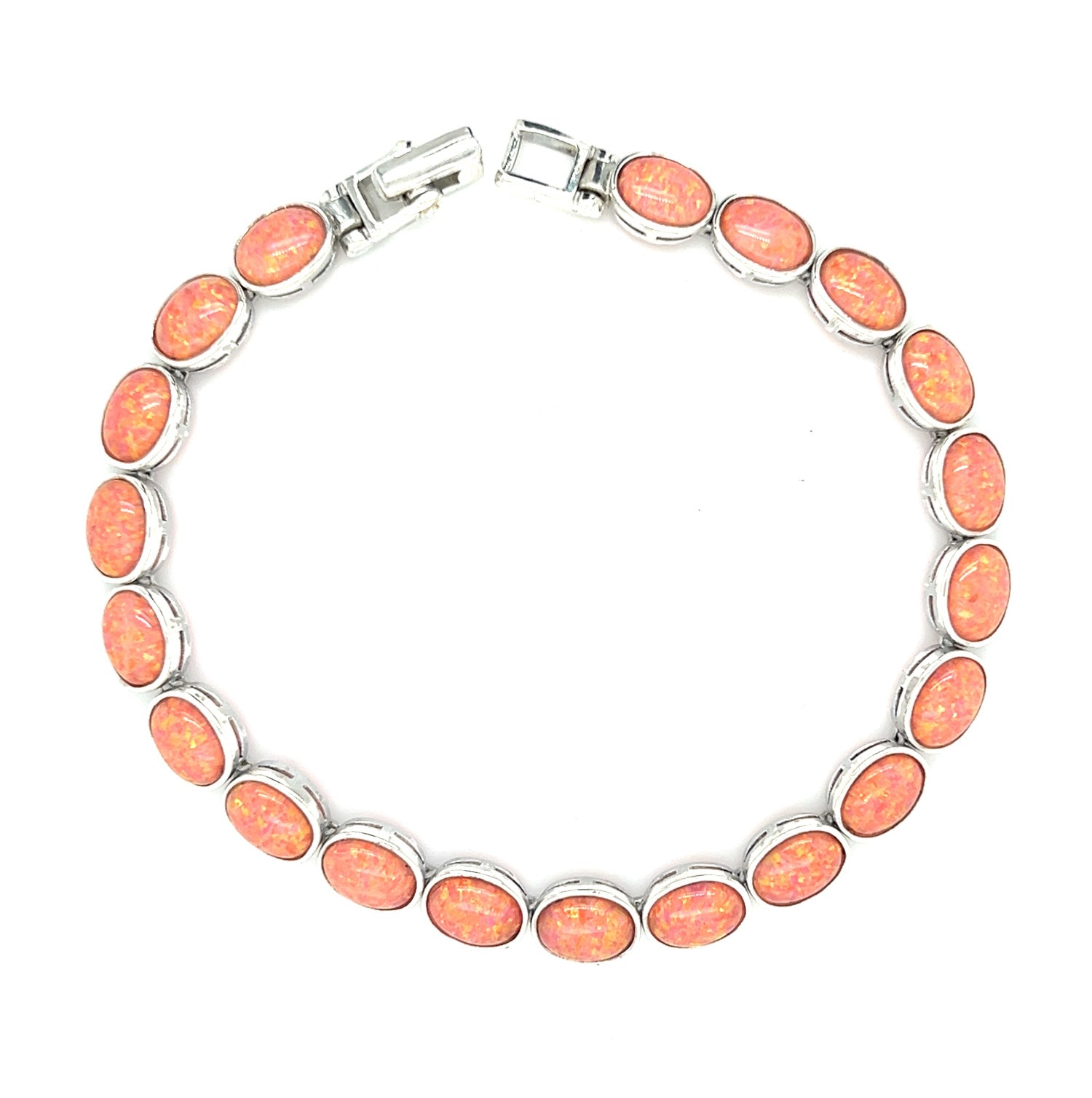 Sterling Silver Created Pink Opal Bracelet