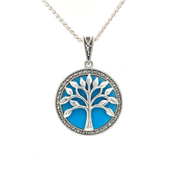 Silver Marcasite & Turquoise Tree of Life Pendant