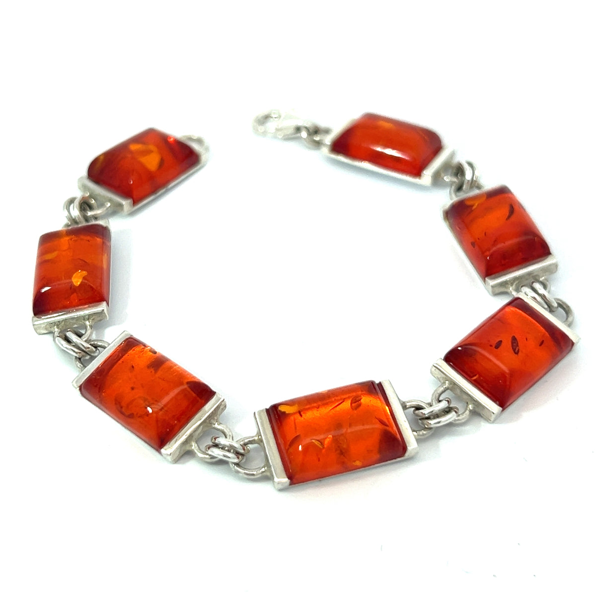 Silver Rectangular Amber Bracelet