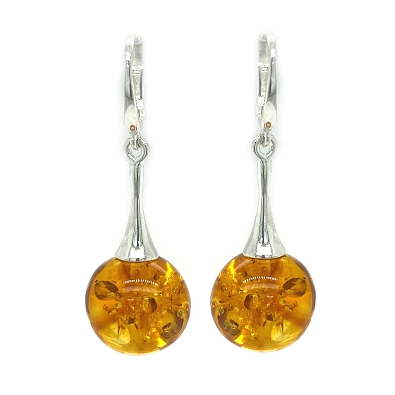 Sterling Silver Round Amber Bomb Drop Earrings