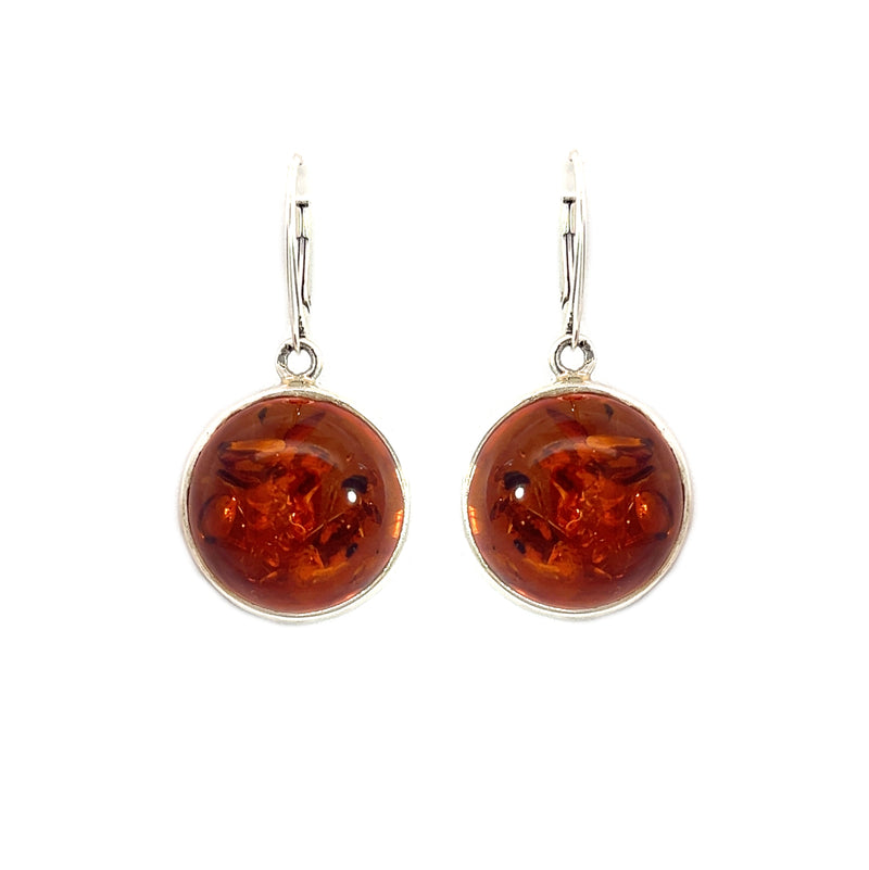Sterling Silver Large Round Amber Drop Earrings