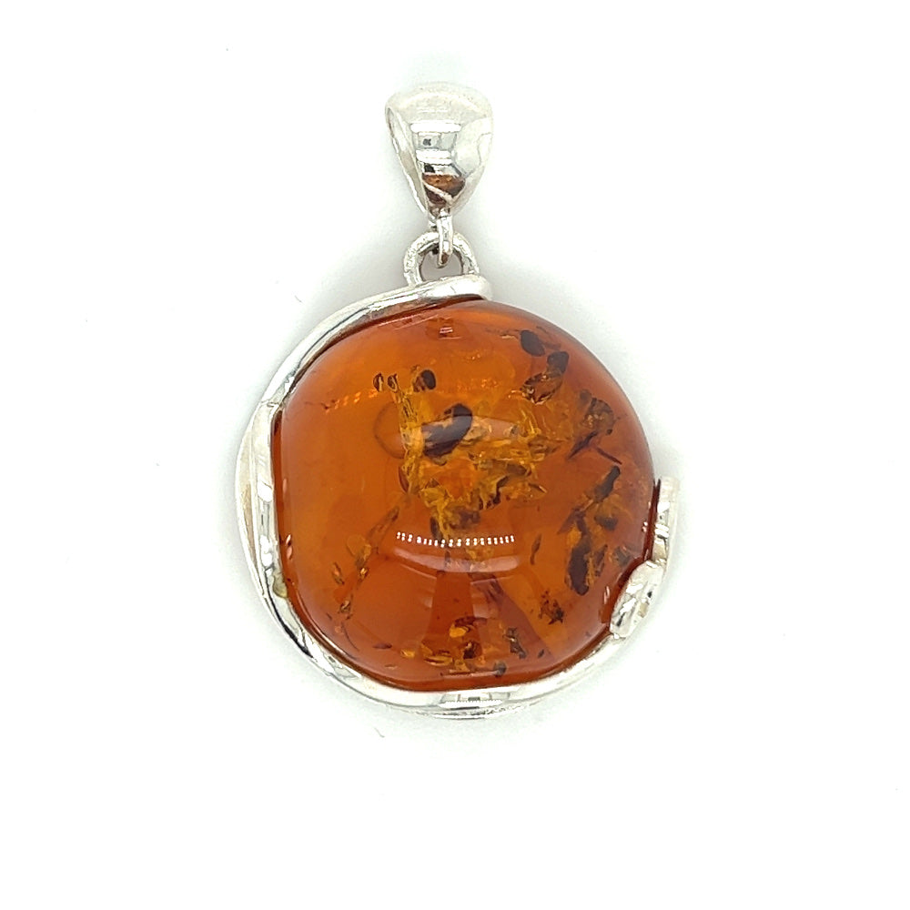 Silver Round Amber Swirl Pendant