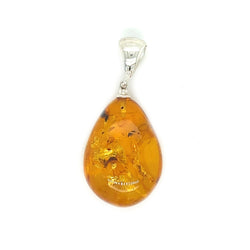 Silver Pear Shaped Amber Pendant