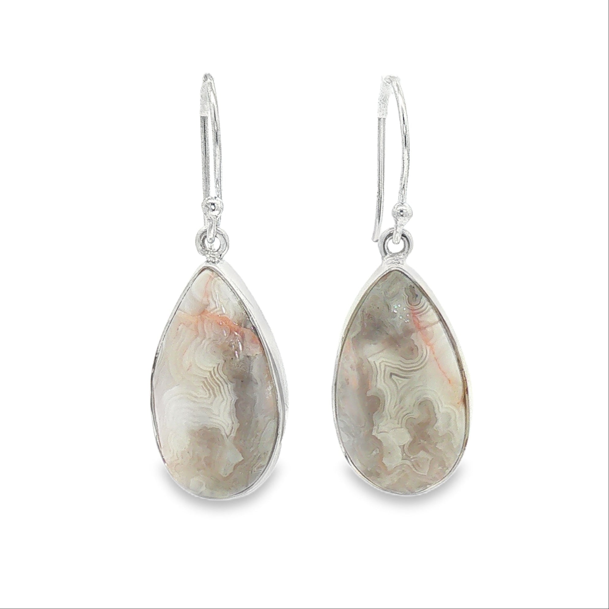 Silver Teardrop Lace Agate Drop Earrings