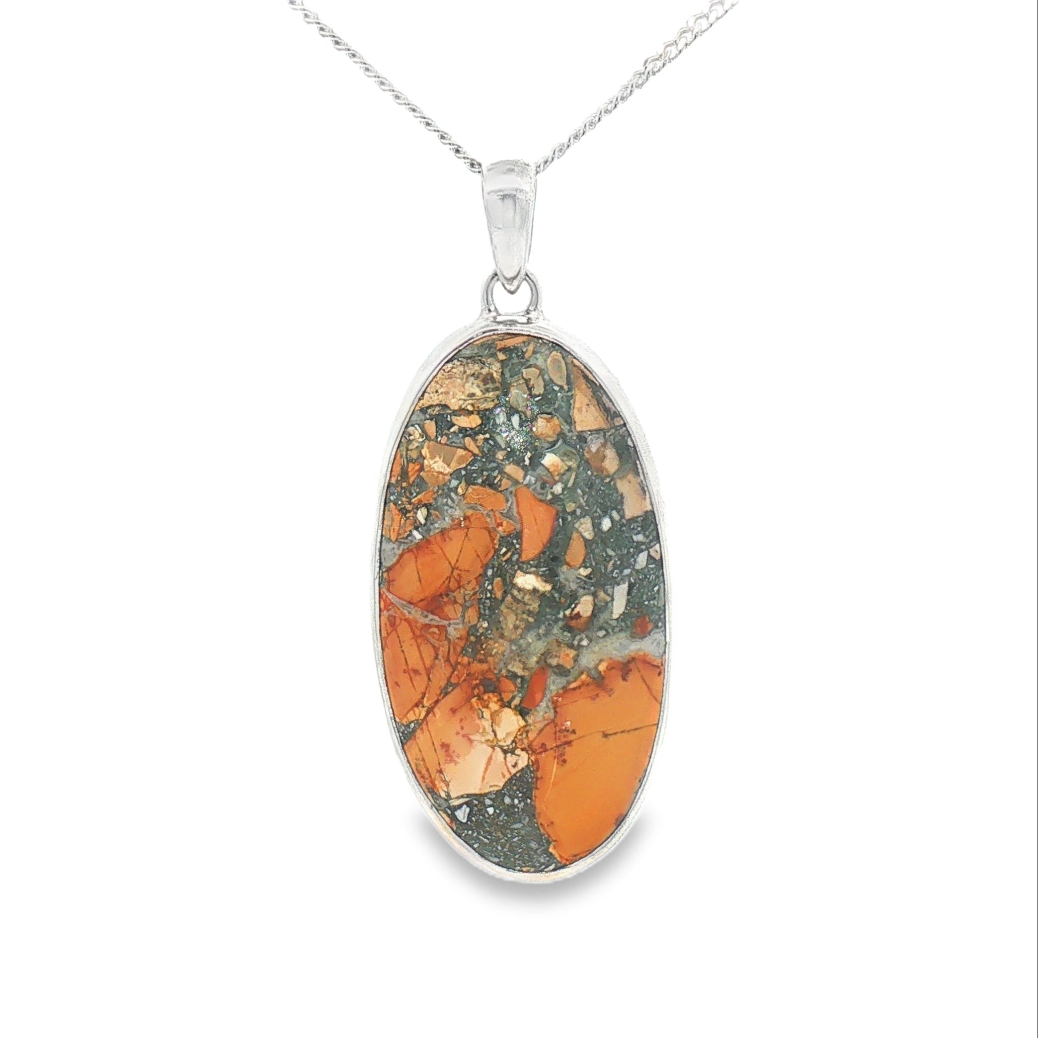 Large Oval Jasper Pendant with Chain
