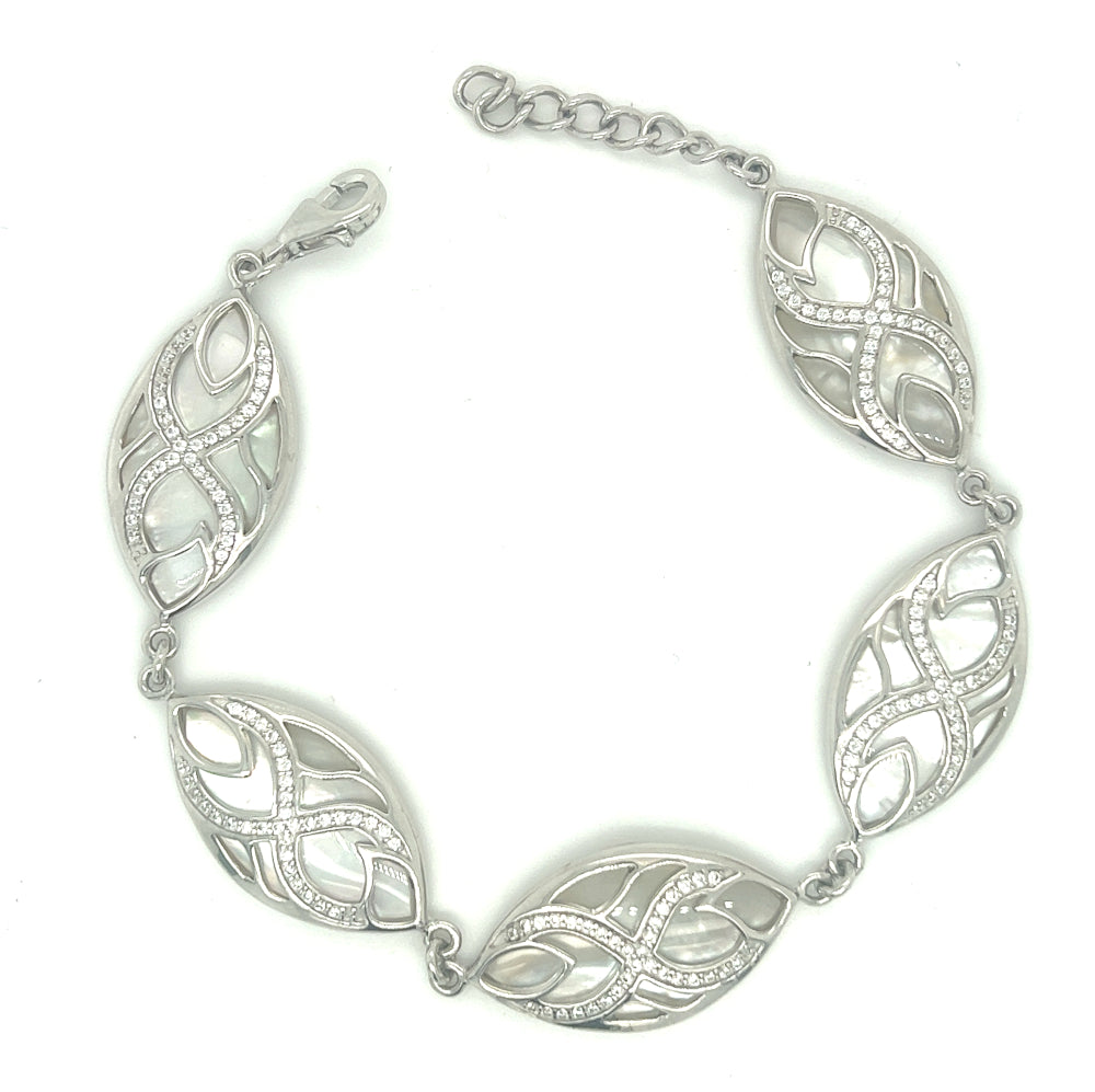 Sterling Silver CZ Mother of Pearl Bracelet