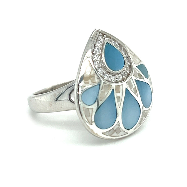 Silver Mother of Pearl & CZ Tear Shaped Ring side