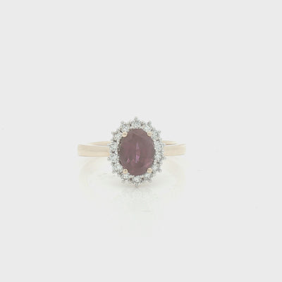 9ct Gold Lab Grown Alexandrite & Diamond Oval Cluster Ring
