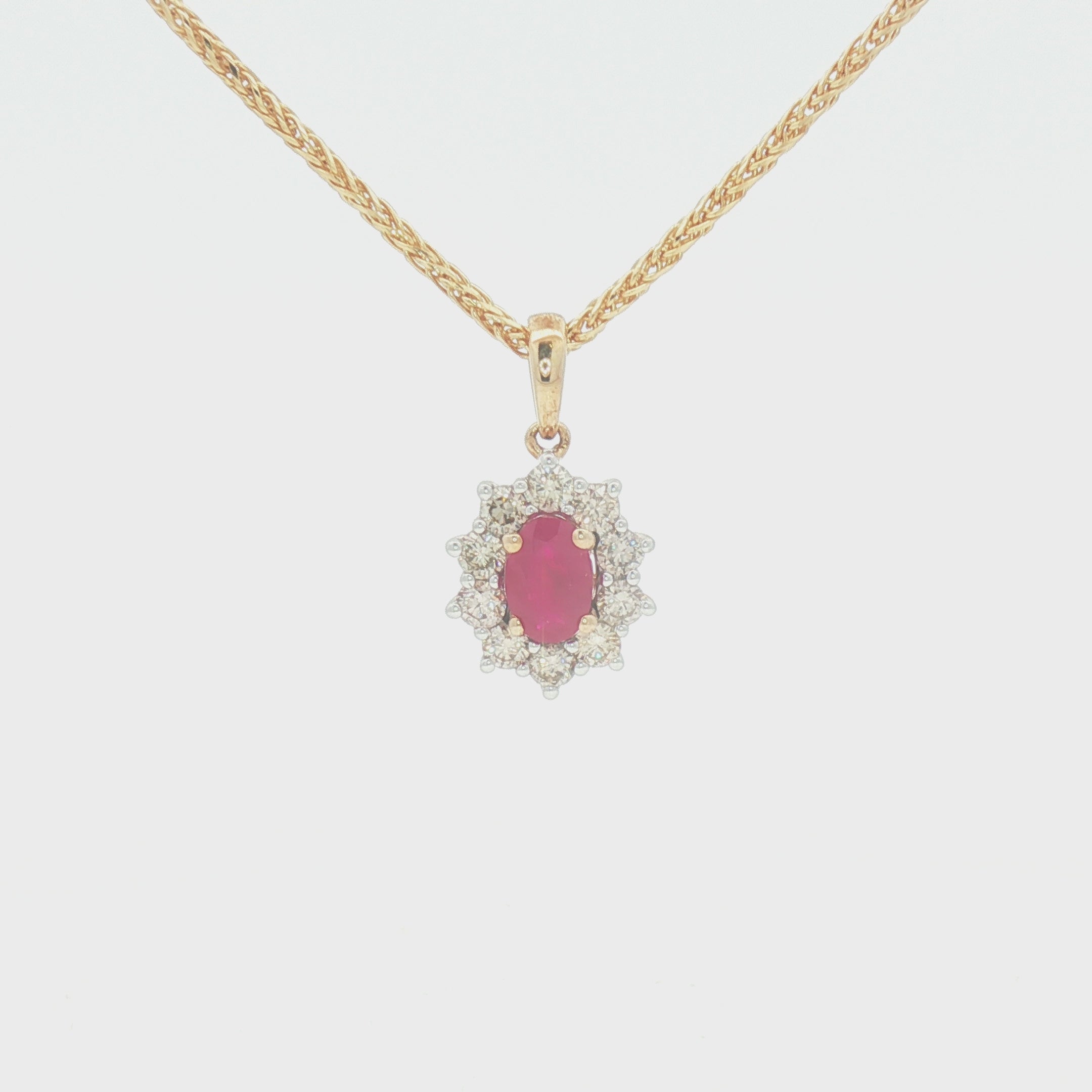 Ruby & Diamond Oval Cluster Pendant