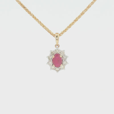 Ruby & Diamond Oval Cluster Pendant