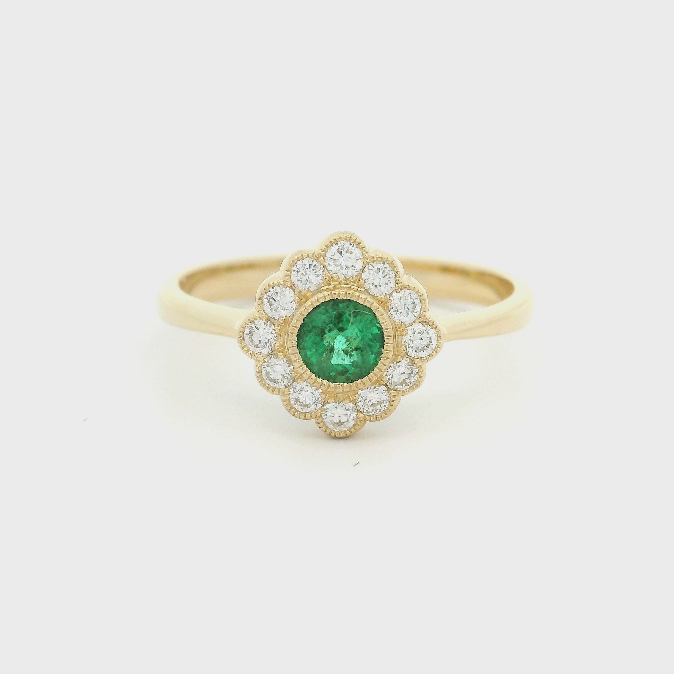 Emerald & Diamond Cluster Ring 18ct Yellow Gold