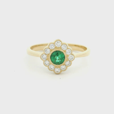 Emerald & Diamond Cluster Ring 18ct Yellow Gold