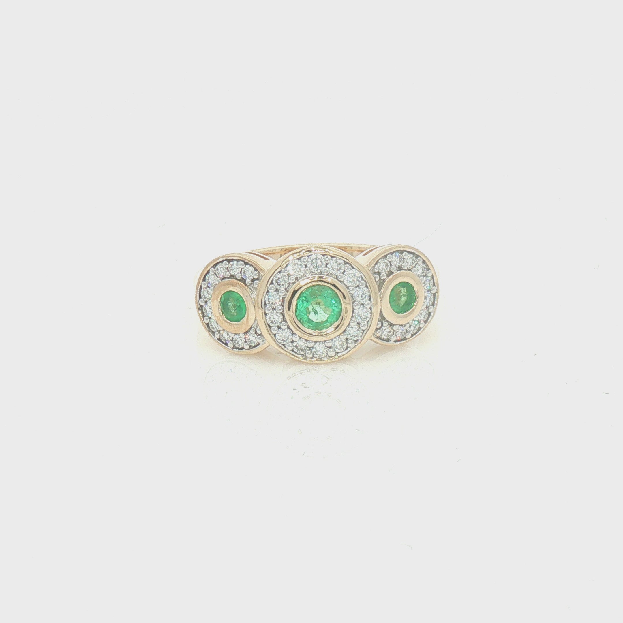 Emerald & Diamond Triple Halo Cluster Ring 9ct Gold