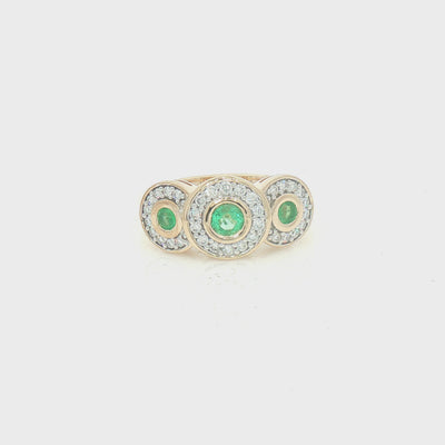 Emerald & Diamond Triple Halo Cluster Ring 9ct Gold