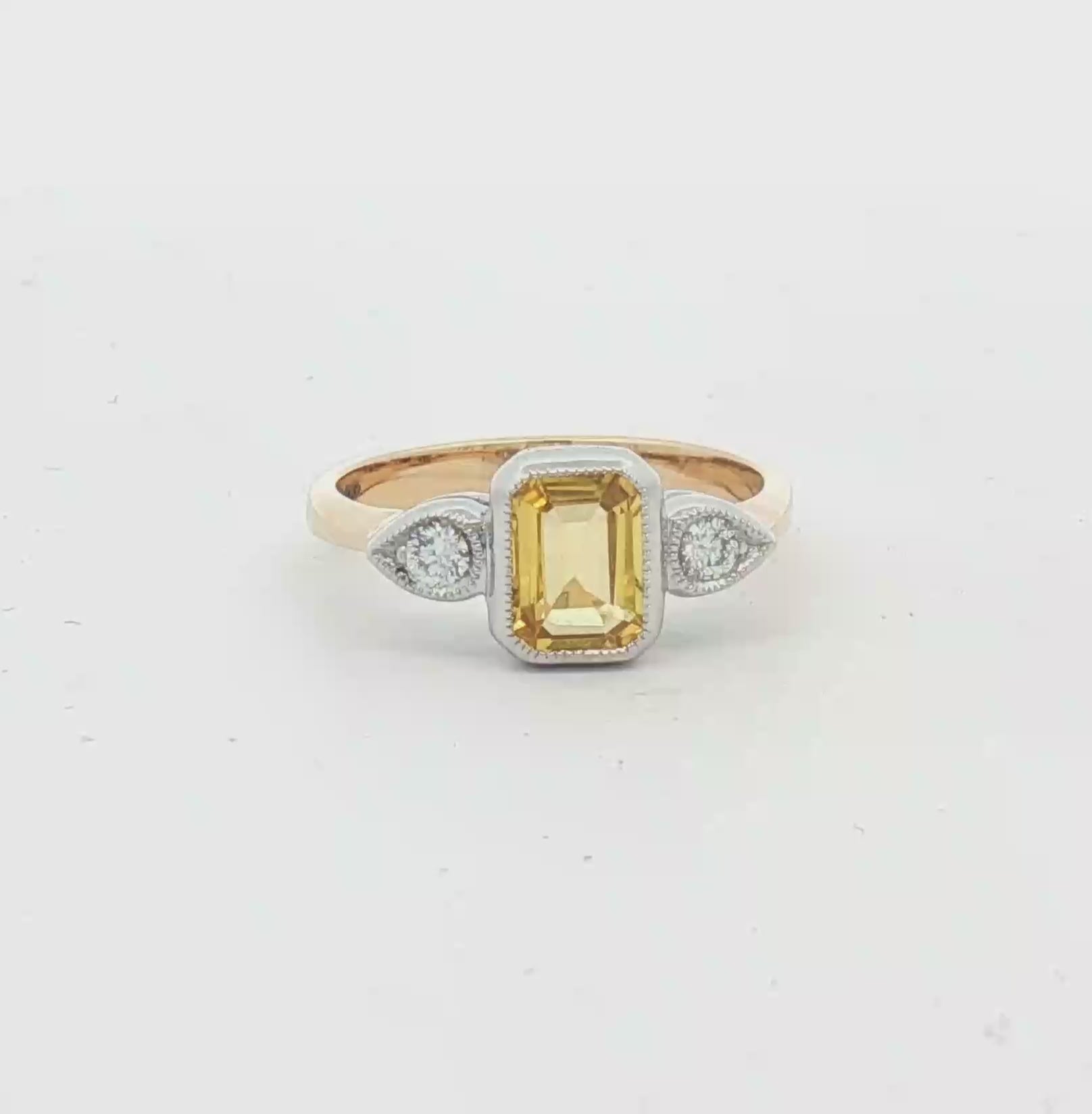Yellow Sapphire & Diamond Trilogy Ring 9ct Gold