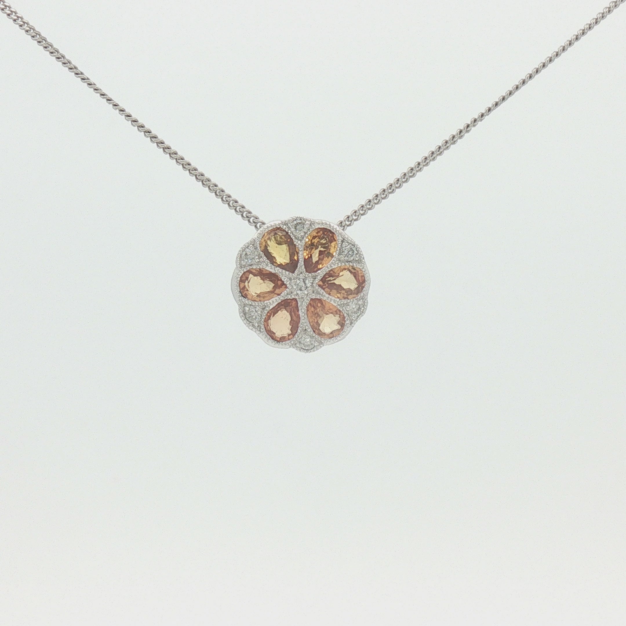 Orange Sapphire & Diamond Necklace 9ct White Gold