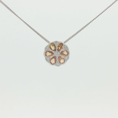 Orange Sapphire & Diamond Necklace 9ct White Gold