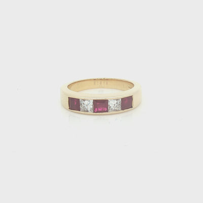 Pre Owned Ruby & Diamond 5 Stone Eternity Ring 18ct Gold