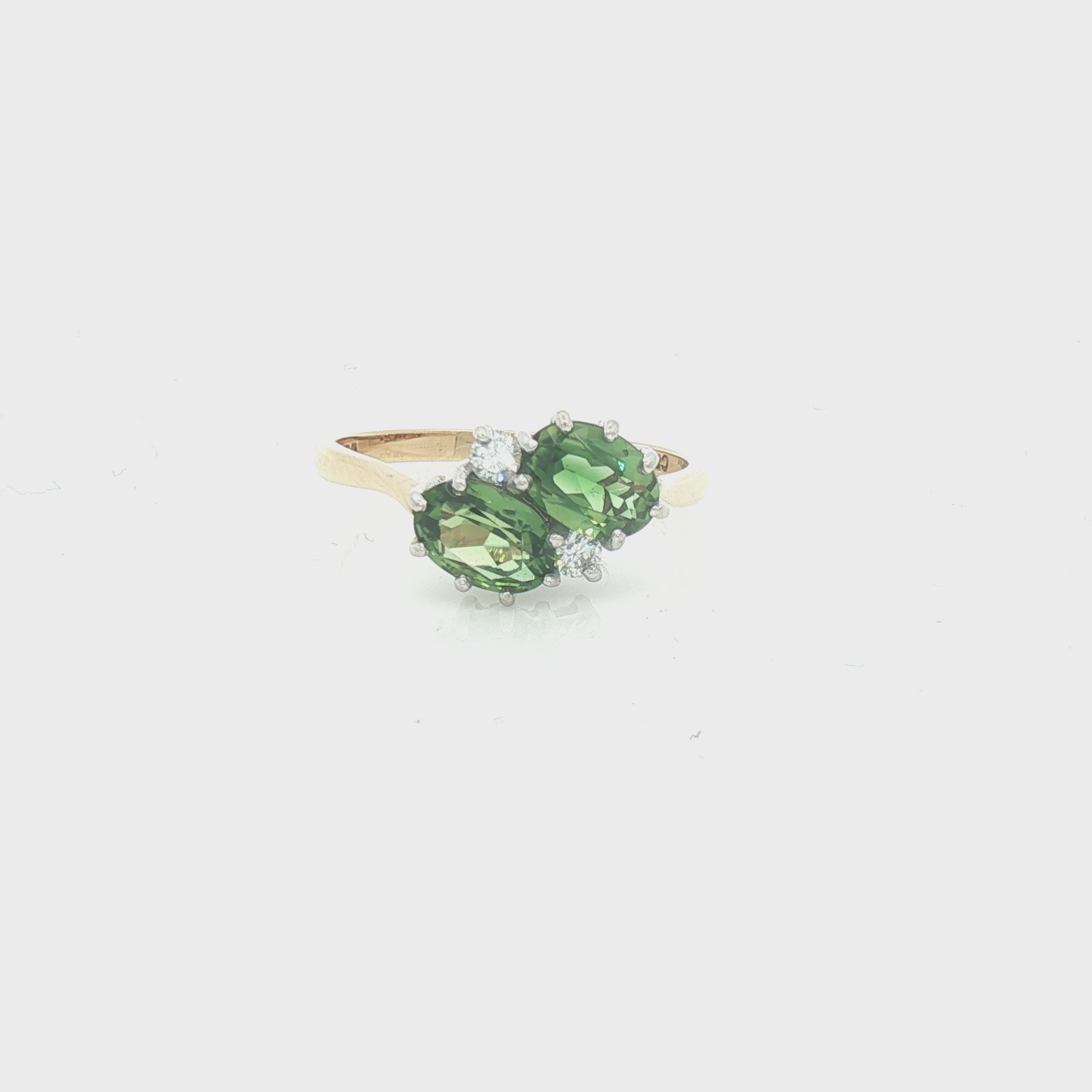 Pre Owned Green Tourmaline & Diamond Ring 18ct Gold