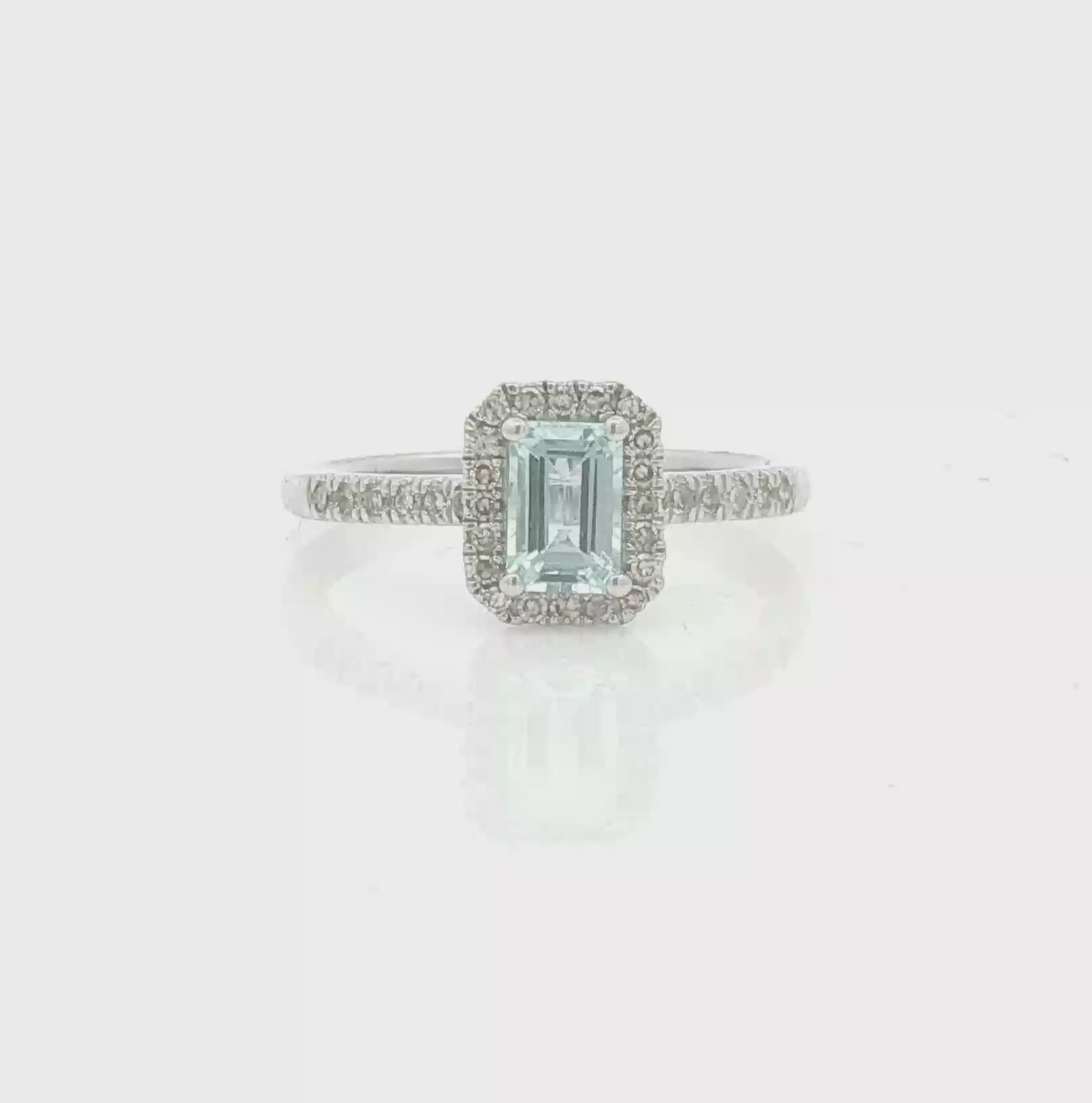Aquamarine & Diamond Octagonal Cluster Ring 9ct White Gold