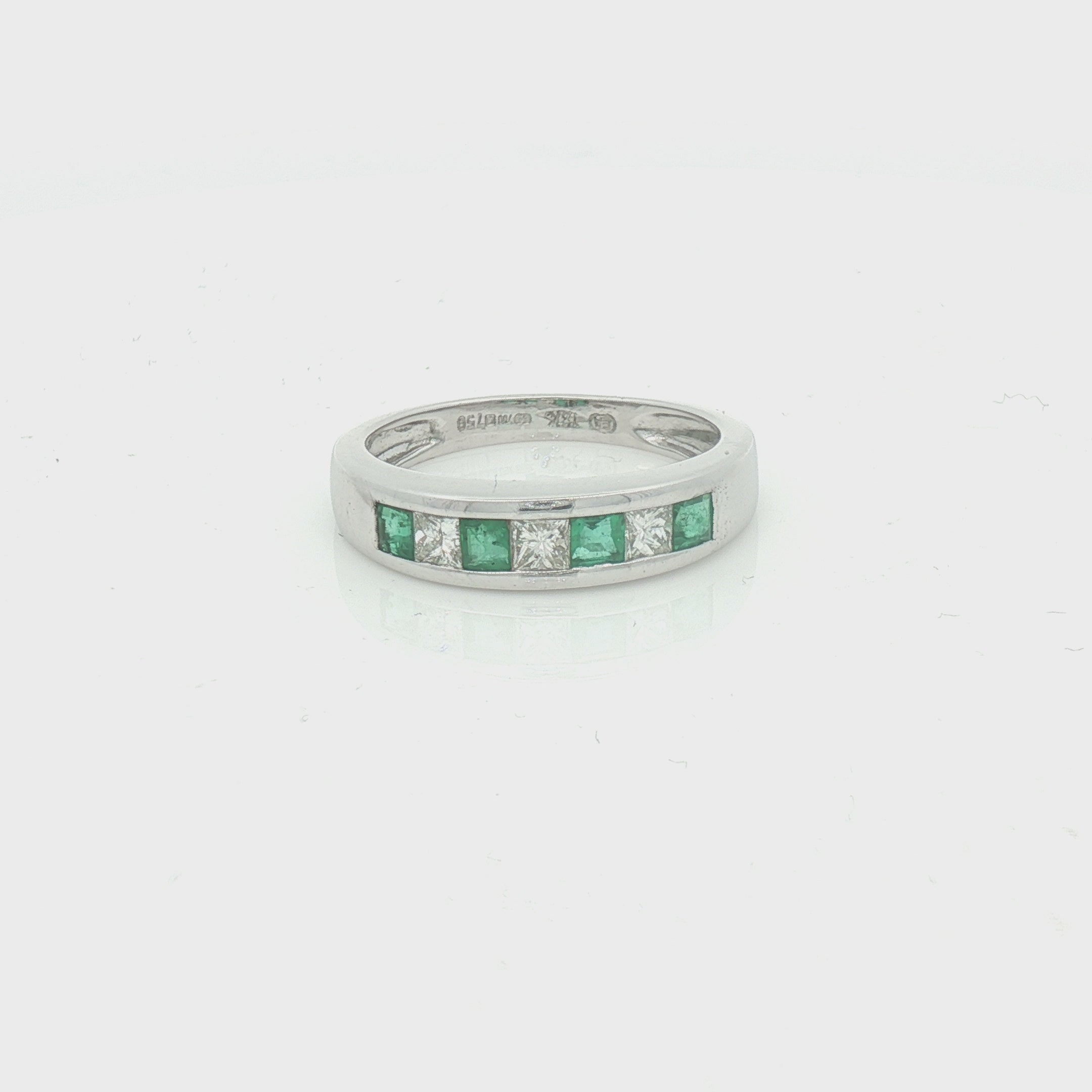 Pre Owned Emerald & Diamond 7 Stone Eternity Ring 18ct White Gold