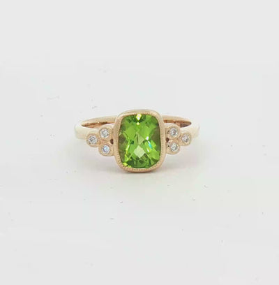 Cushion Peridot & Diamond Ring 9ct Gold